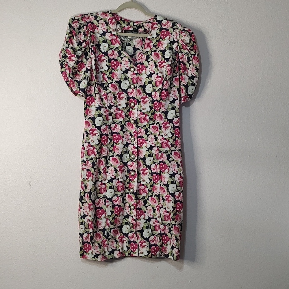 All That Jazz Vintage Short Sleeve Button Down Floral Dress Size 13/14